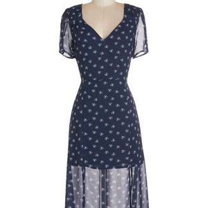 Navy Midi Sheath Dress with Double Slits